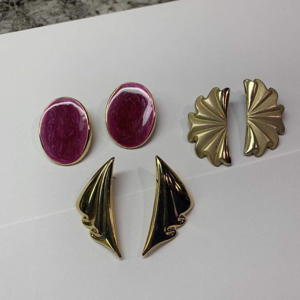 Lot Of 3 Large Costume Earrings Vintage - Modern Pierced Mix